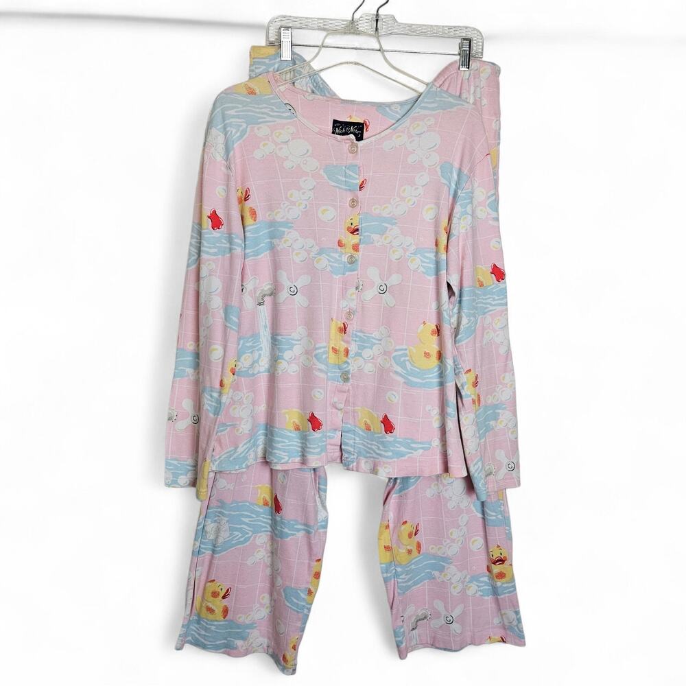 Nick & Nora Vintage Y2K Rubber Ducky Novelty Pajama Set Size XL Sleepwear Rare